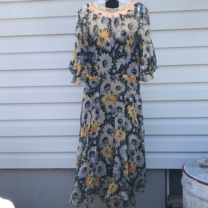 Vintage dress sheer lightweight Dress Sunflower blue long.  size M